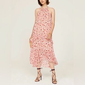 Rachel Zoe Pink High Low flowy ruffle lipstick print Dress size 8